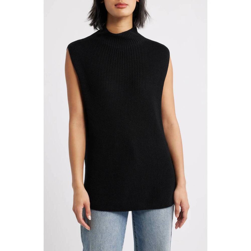 NEW BELLA DAHL sleeveless mock neck tunic sweater in black